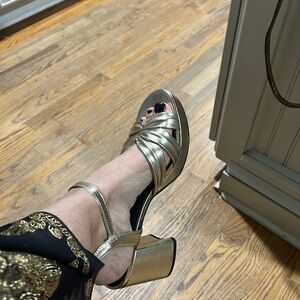 Gold block heel sandal